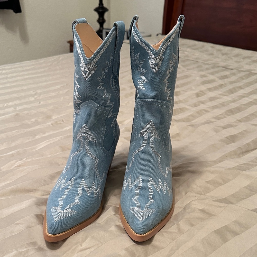 Blue Denim Western-Style Women's Boots